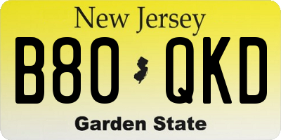 NJ license plate B80QKD