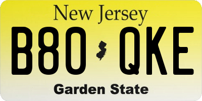 NJ license plate B80QKE