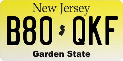 NJ license plate B80QKF