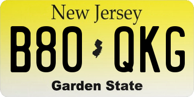 NJ license plate B80QKG