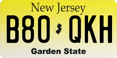 NJ license plate B80QKH