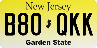 NJ license plate B80QKK