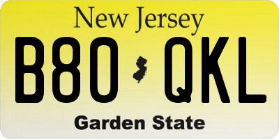 NJ license plate B80QKL