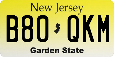 NJ license plate B80QKM