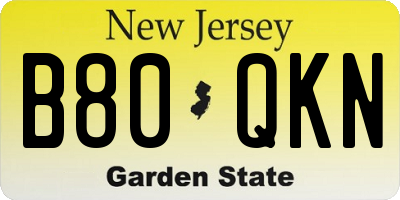 NJ license plate B80QKN