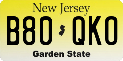 NJ license plate B80QKO