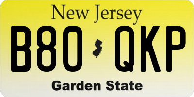 NJ license plate B80QKP