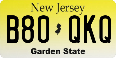 NJ license plate B80QKQ