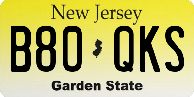 NJ license plate B80QKS