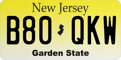 NJ license plate B80QKW