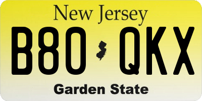 NJ license plate B80QKX