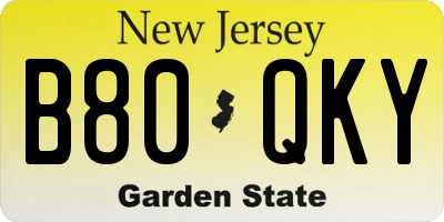 NJ license plate B80QKY