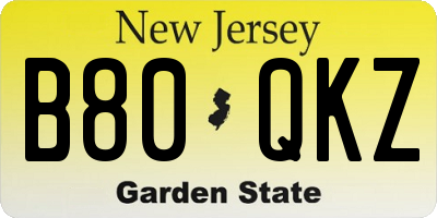 NJ license plate B80QKZ
