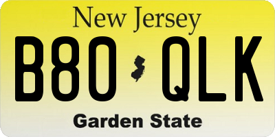 NJ license plate B80QLK
