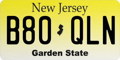 NJ license plate B80QLN