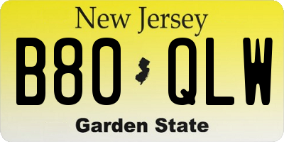 NJ license plate B80QLW
