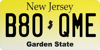 NJ license plate B80QME