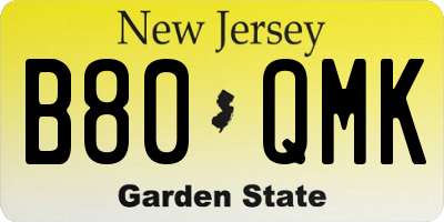 NJ license plate B80QMK