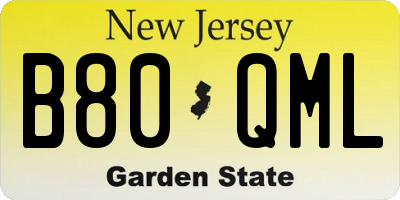 NJ license plate B80QML