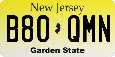NJ license plate B80QMN
