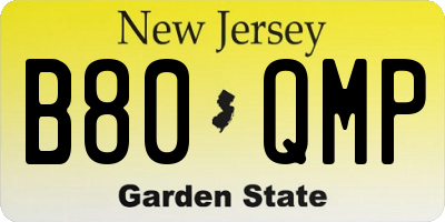 NJ license plate B80QMP