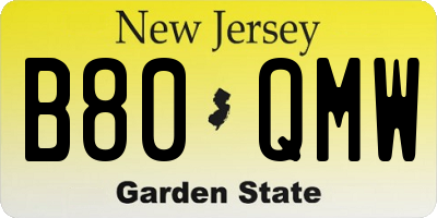 NJ license plate B80QMW
