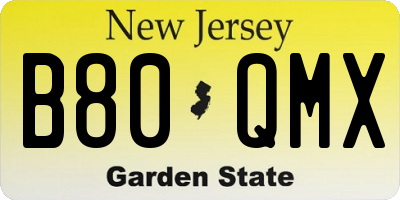 NJ license plate B80QMX