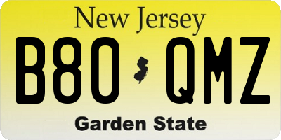 NJ license plate B80QMZ