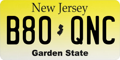 NJ license plate B80QNC