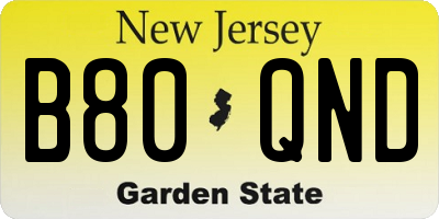 NJ license plate B80QND