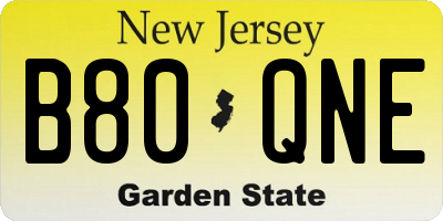 NJ license plate B80QNE