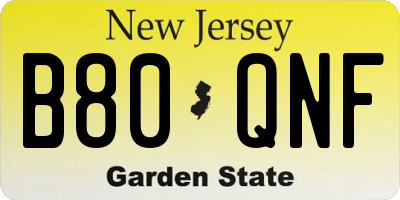 NJ license plate B80QNF