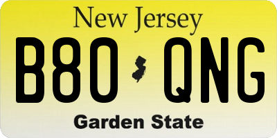 NJ license plate B80QNG