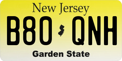 NJ license plate B80QNH