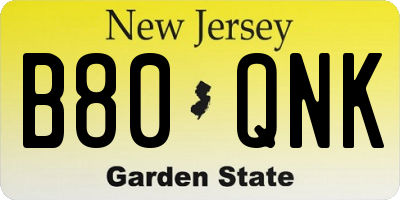 NJ license plate B80QNK
