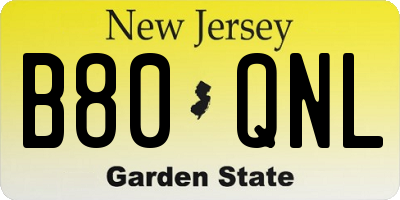 NJ license plate B80QNL