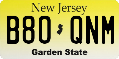 NJ license plate B80QNM
