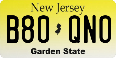 NJ license plate B80QNO