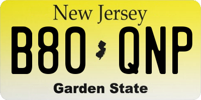 NJ license plate B80QNP