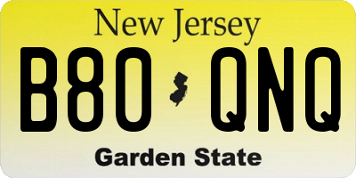 NJ license plate B80QNQ