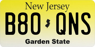 NJ license plate B80QNS