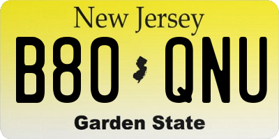 NJ license plate B80QNU