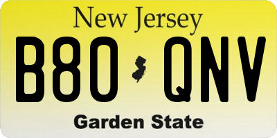 NJ license plate B80QNV
