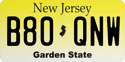 NJ license plate B80QNW