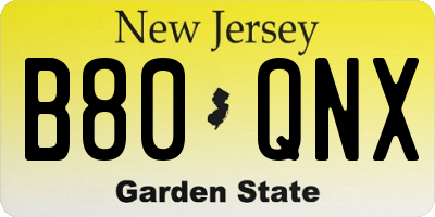 NJ license plate B80QNX