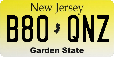 NJ license plate B80QNZ