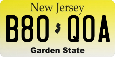 NJ license plate B80QOA