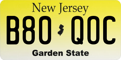 NJ license plate B80QOC