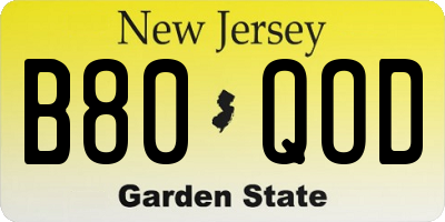 NJ license plate B80QOD