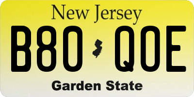 NJ license plate B80QOE